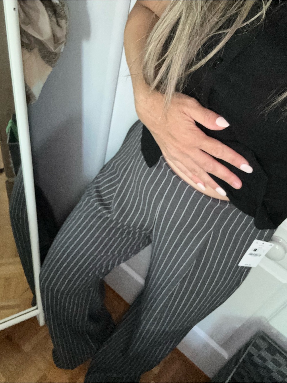 Ardene Pinstripe Wide-Leg Trousers in Gray